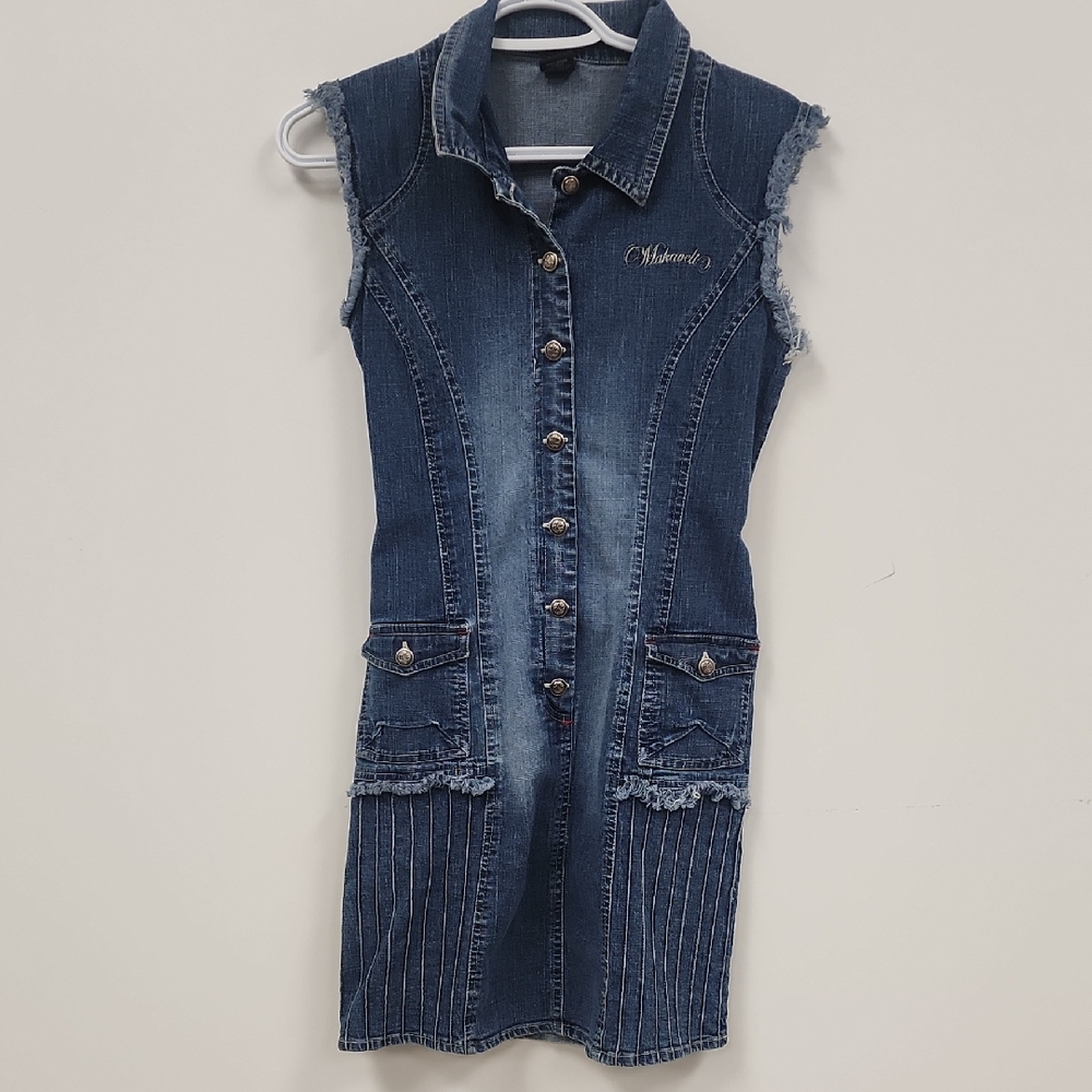 Vintage Makaveli Denim Sleeveless Button-Up Dress
